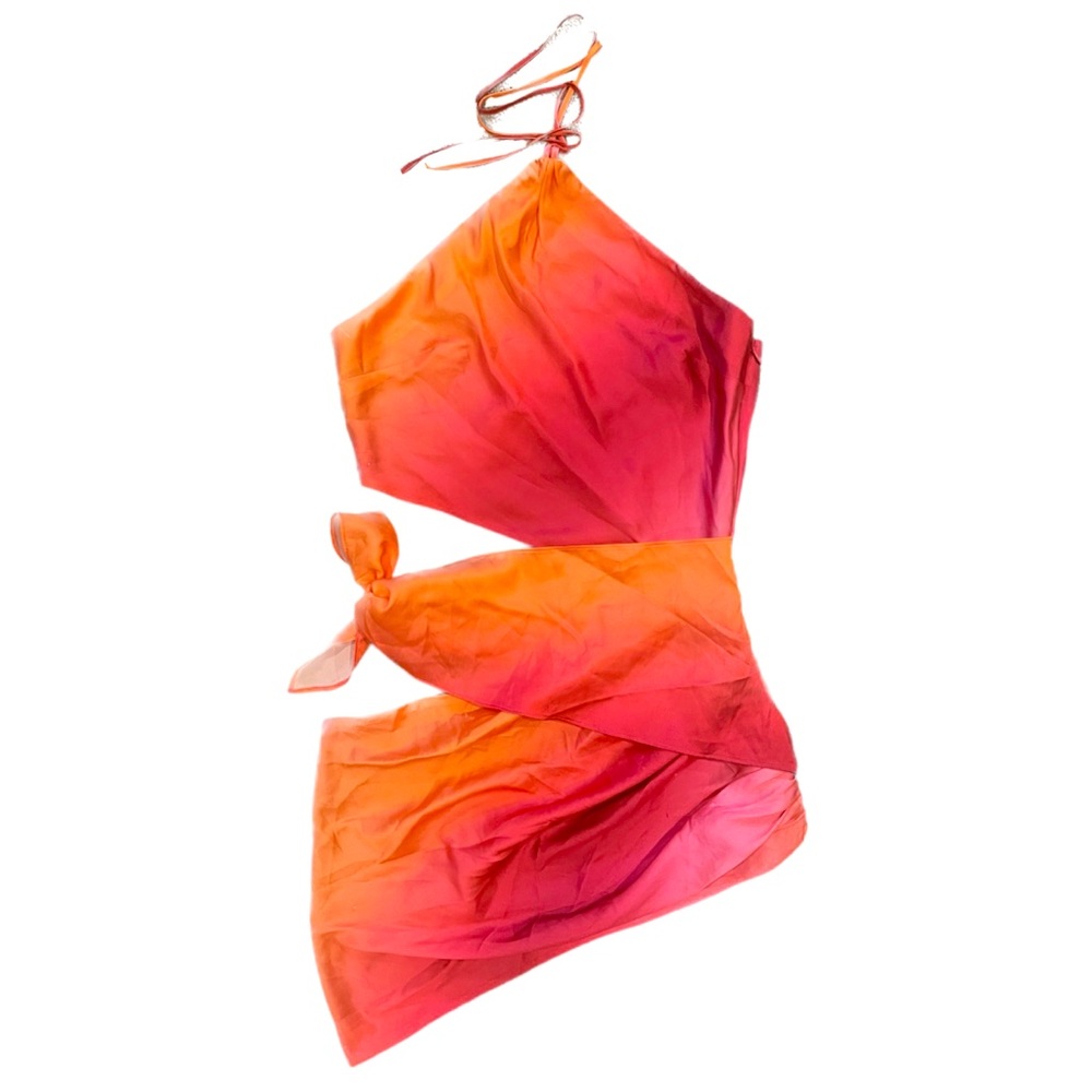 Lovers + Friends Monaco Halter Cutout Mini Dress in Satin Ombre Pink/Orange